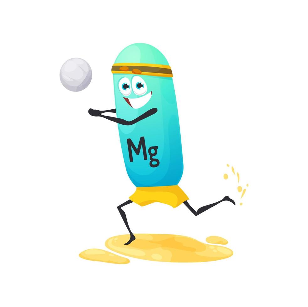 Cartoon magnesium character playing to volleyball vector