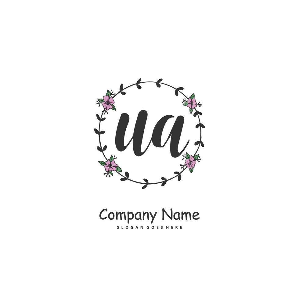UA Initial handwriting and signature logo design with circle. Beautiful design handwritten logo for fashion, team, wedding, luxury logo. vector