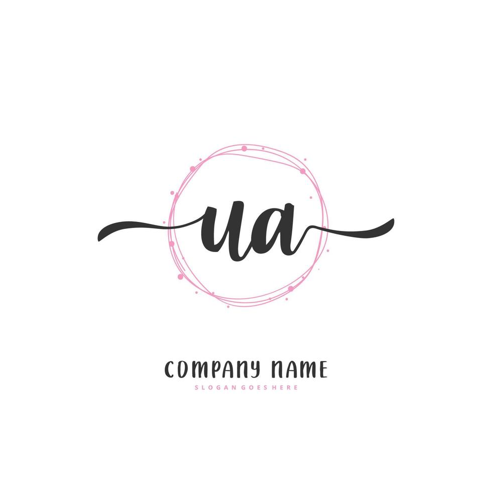 UA Initial handwriting and signature logo design with circle. Beautiful design handwritten logo for fashion, team, wedding, luxury logo. vector