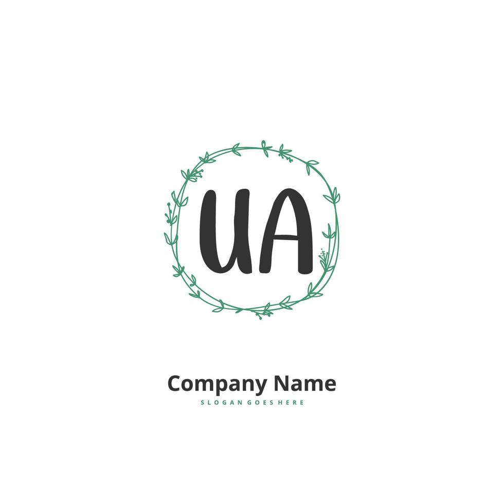 UA Initial handwriting and signature logo design with circle. Beautiful design handwritten logo for fashion, team, wedding, luxury logo. vector