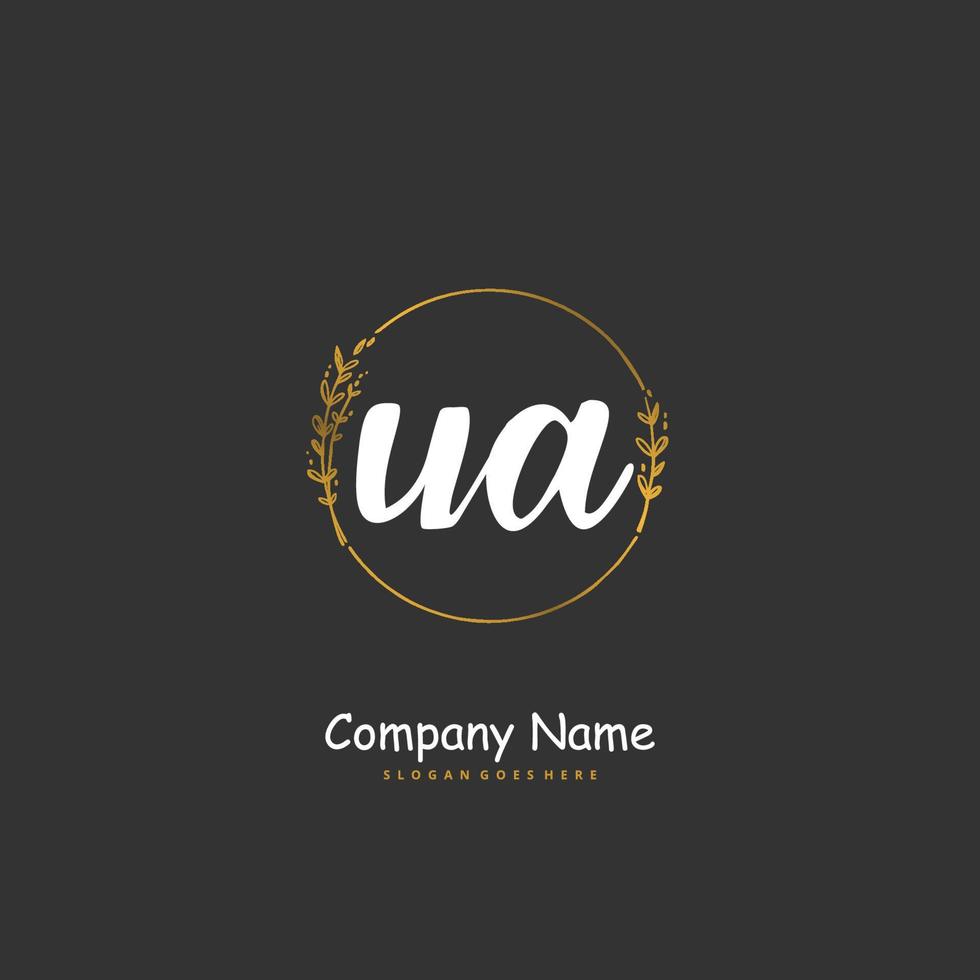 UA Initial handwriting and signature logo design with circle. Beautiful design handwritten logo for fashion, team, wedding, luxury logo. vector