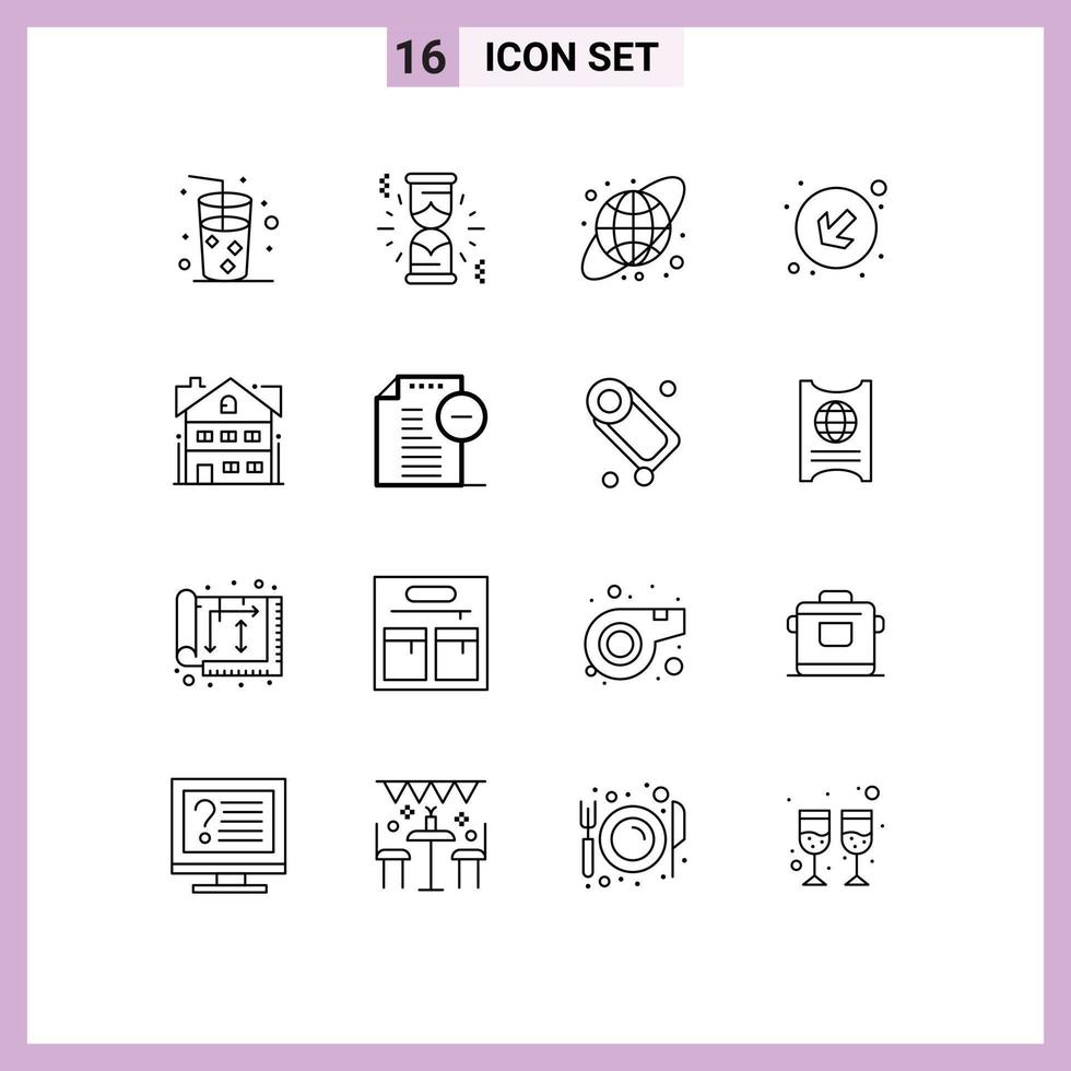 Pack of 16 creative Outlines of documents home earth globe building house Editable Vector Design Elements