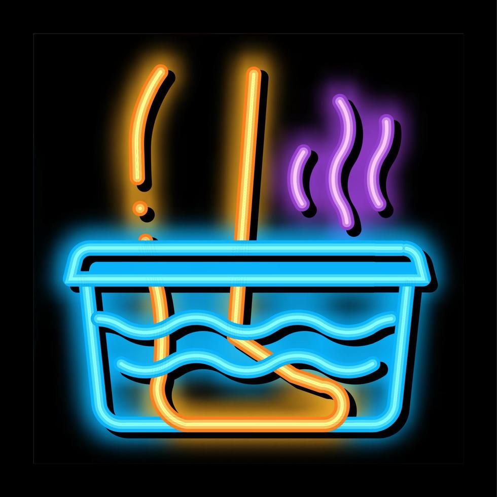 ilustración de icono de resplandor de neón de baño de pies humeante vector