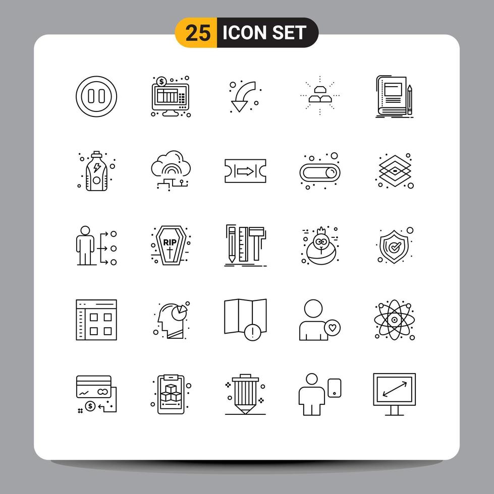 Pack of 25 Modern Lines Signs and Symbols for Web Print Media such as book income arrows gold bars Editable Vector Design Elements