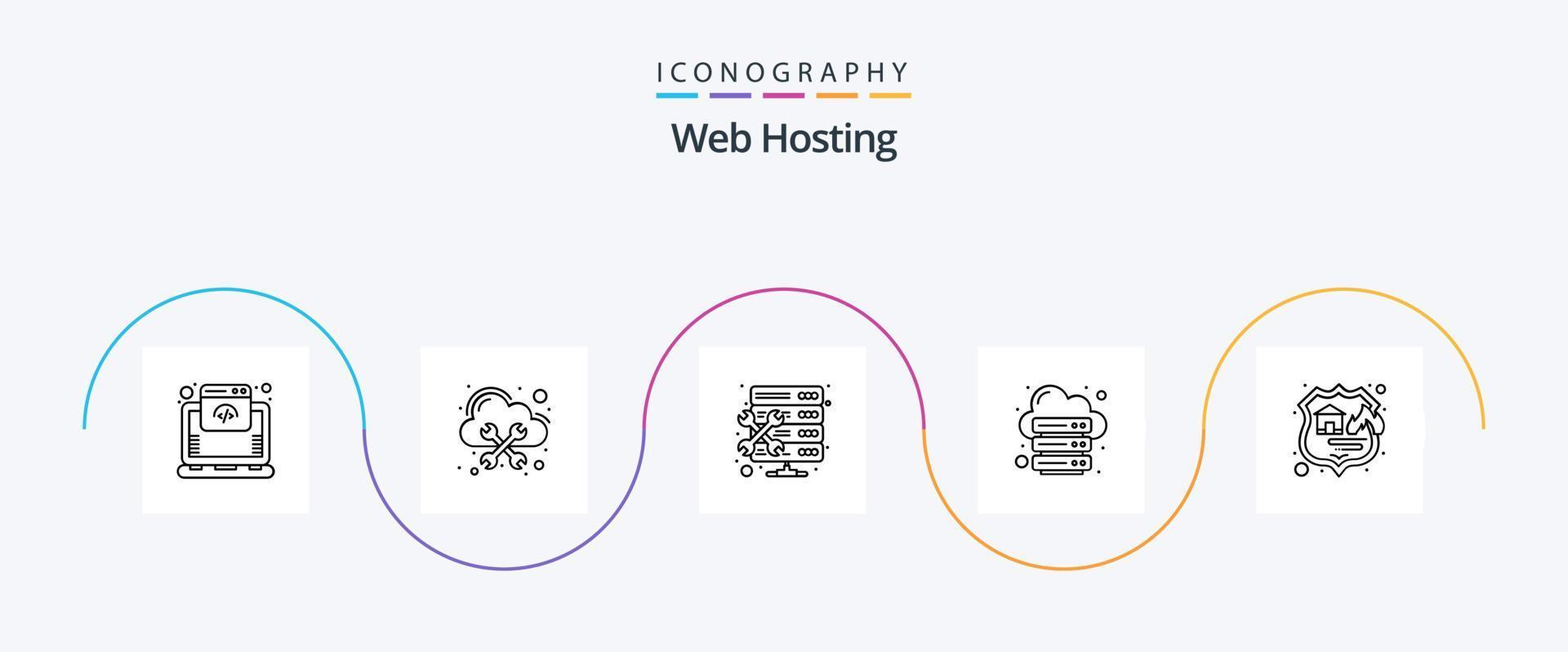 Web Hosting Line 5 Icon Pack Including firewall. server. admin. internet. database vector