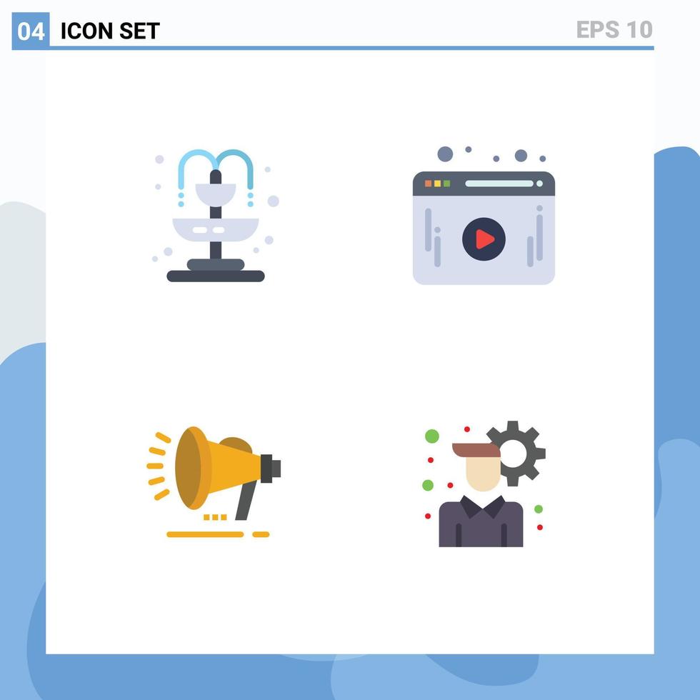 Editable Vector Line Pack of 4 Simple Flat Icons of city announcement video speaker configuration Editable Vector Design Elements