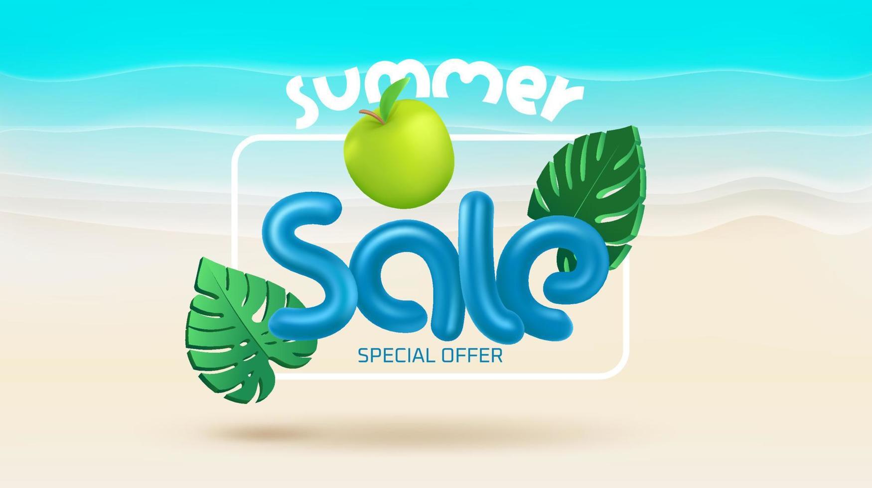 Summer sale special offer concept. Poster template with calligraphic inscription. Vector 3d banner