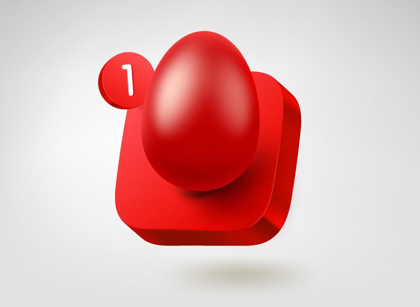 huevo de pascua rojo en el botón rojo. icono de aplicación móvil de vector 3d