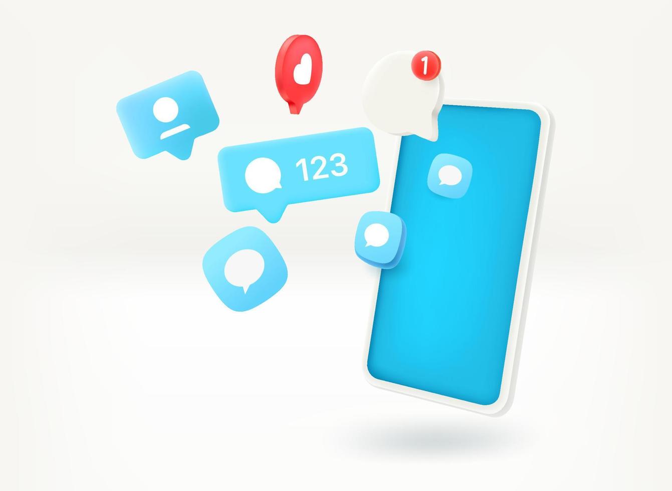 Using social media network communication via smartphone. 3d vector illustration