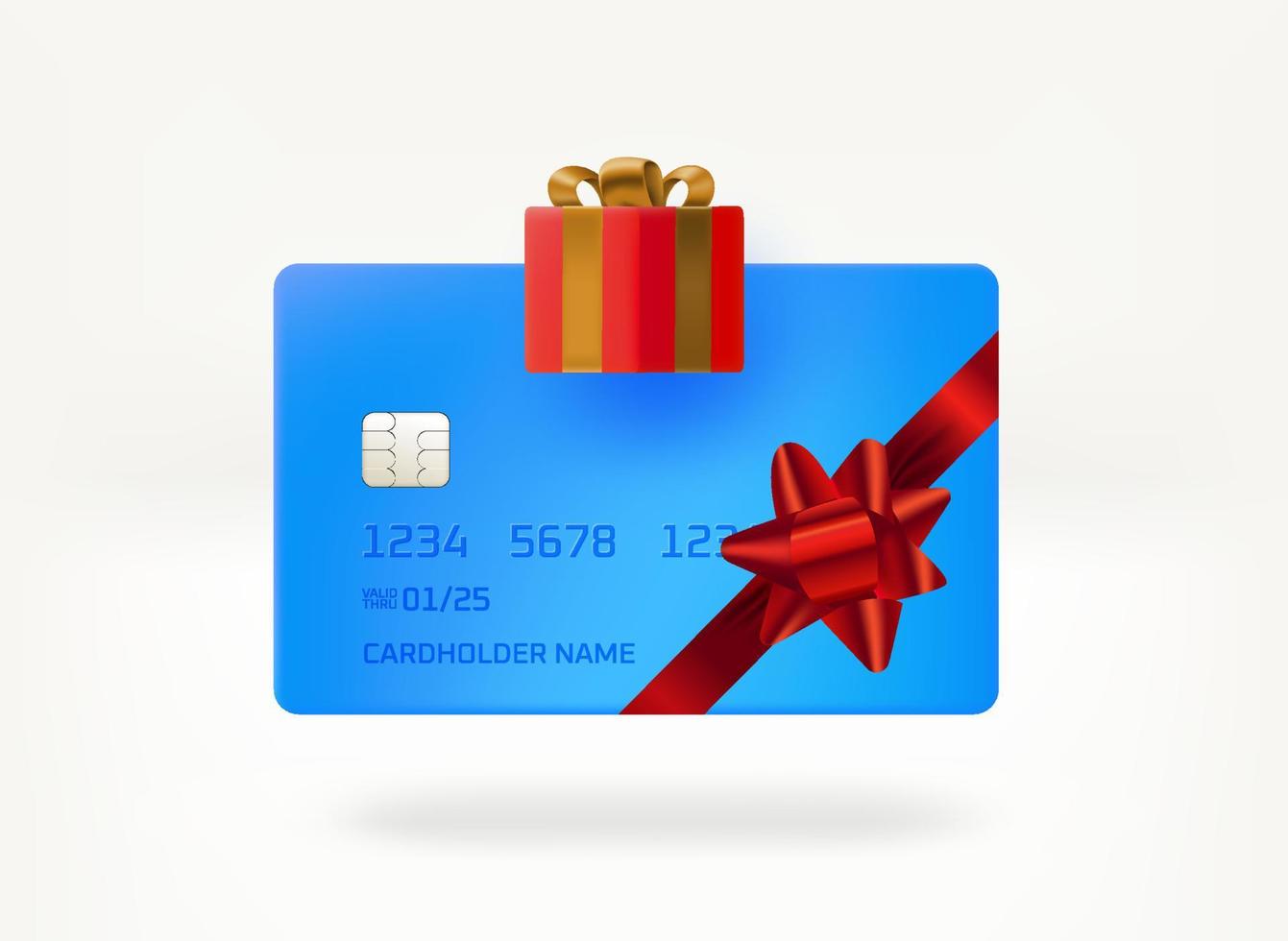 Plastic banking card with present. 3d vector illustration