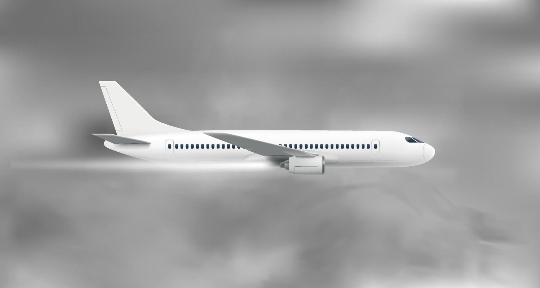 volando un avión moderno volando en un cielo oscuro con nubes. concepto de viaje aéreo. ilustración vectorial 3d vector