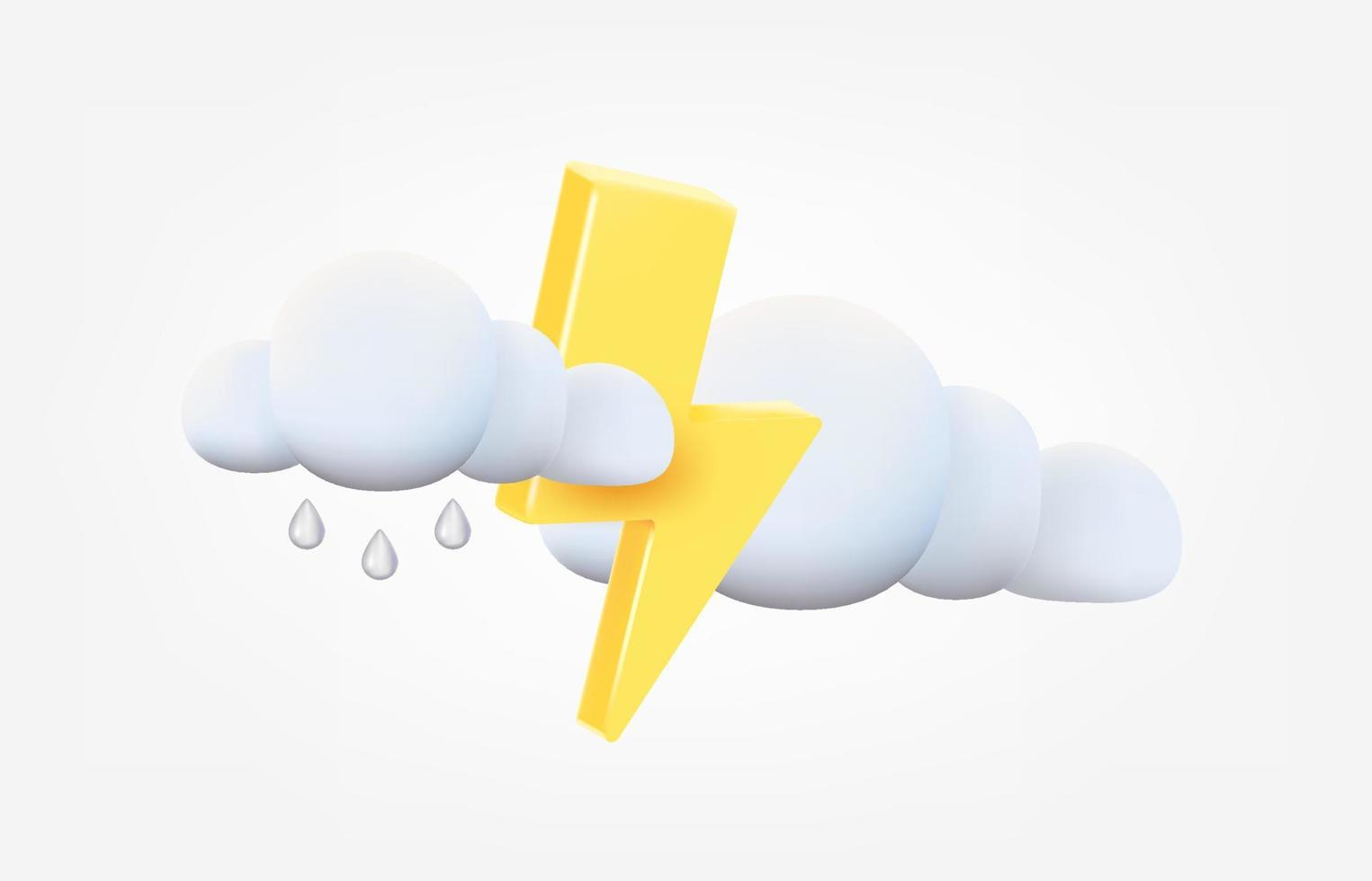 Thunderbolt with rain clouds weather concept. Forecast 3d vector illustration isolated on white background