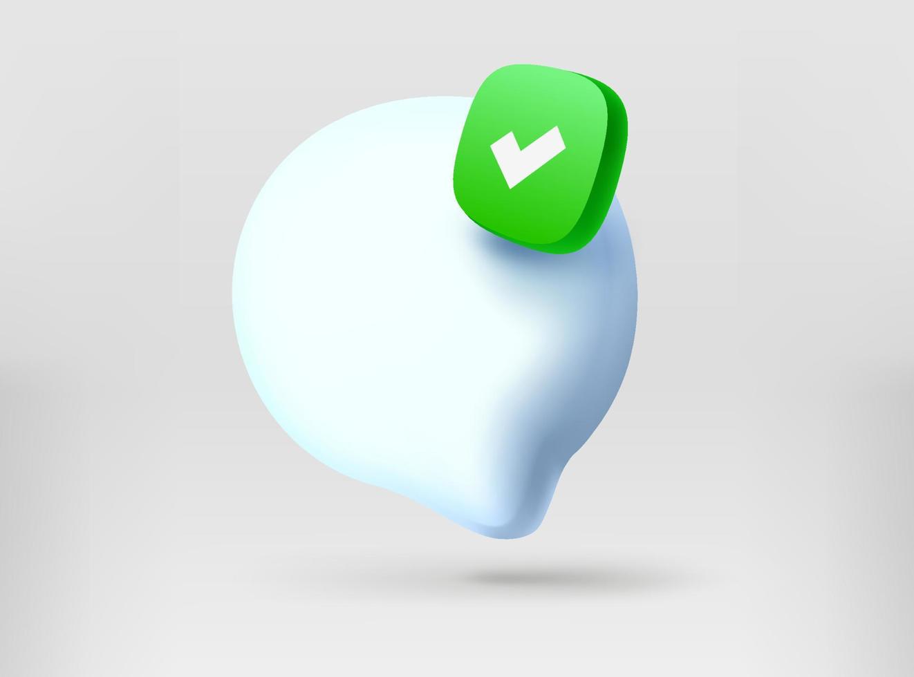 Speech bubble with green checkmark icon. 3d vector illustration