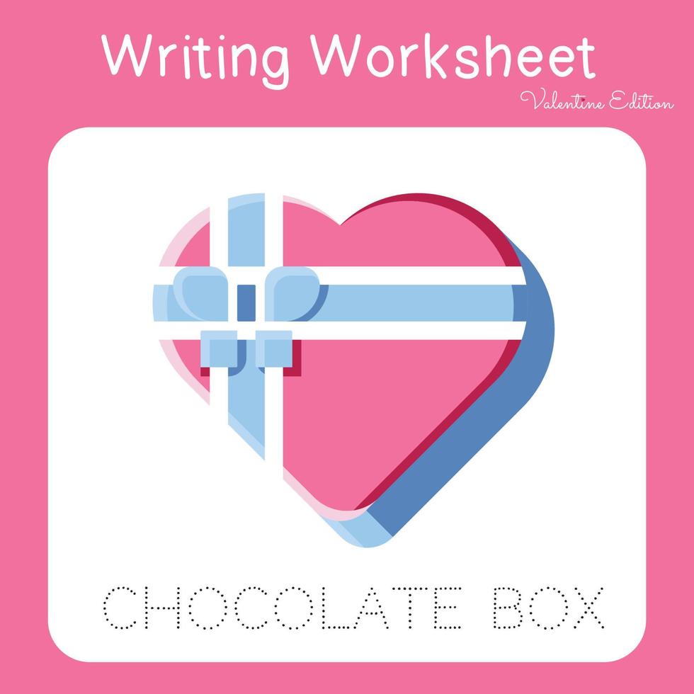 Illustration of writing practice worksheet with valentine theme. Educational printable worksheet. Exercises lettering game for kids. Vector illustration.