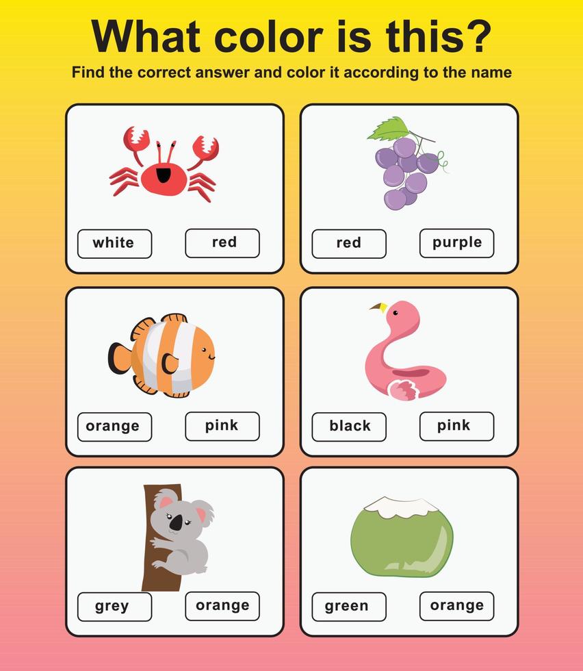 What color is this worksheet. Preschool Education. Vector illustration.