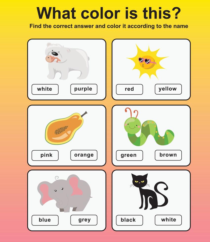 What color is this worksheet. Preschool Education. Vector illustration.
