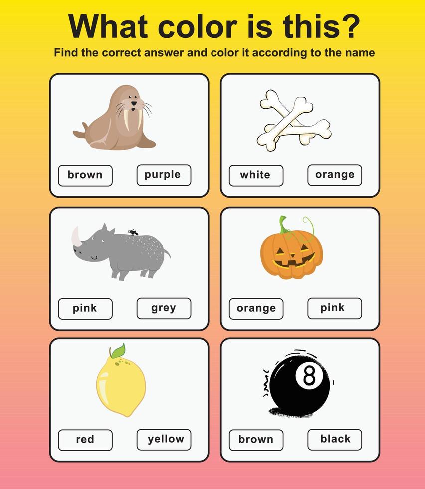 What color is this worksheet. Preschool Education. Vector illustration.