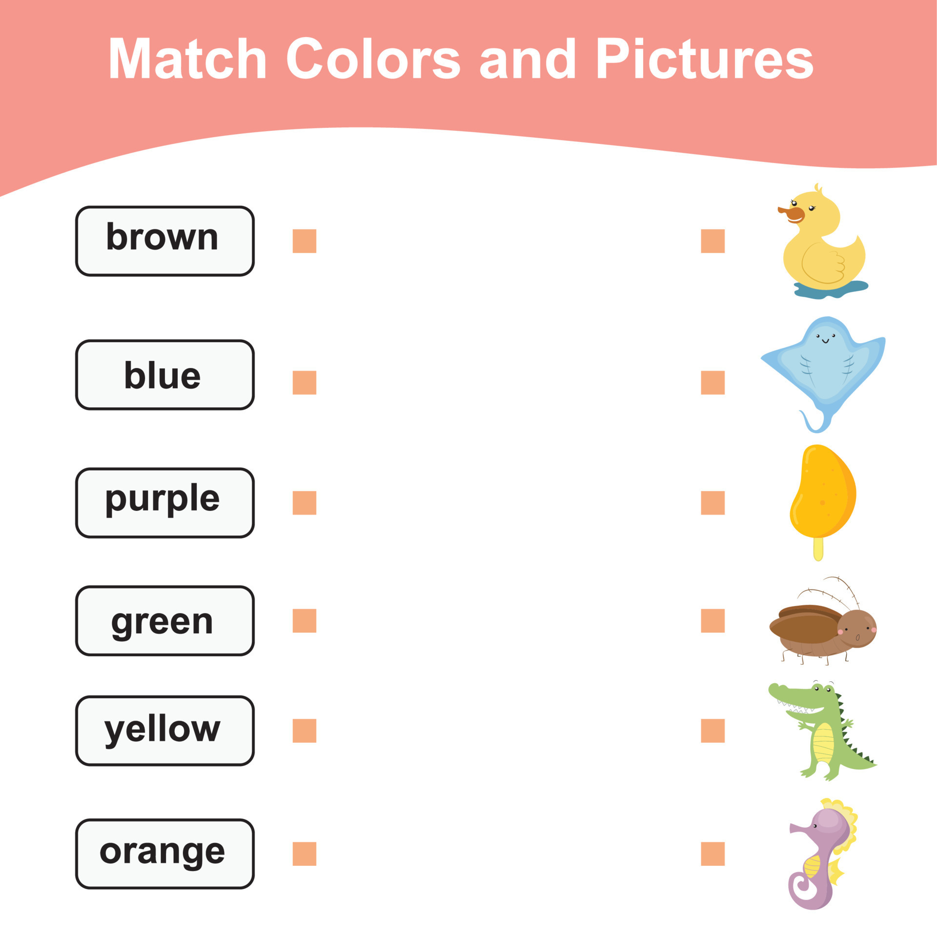 Match colors and pictures. Educational worksheet for preschool. Vector ...