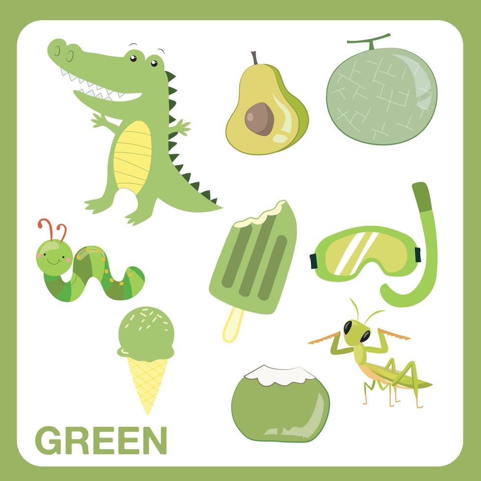 Education about color. Flashcard for children. Vector illustration file.