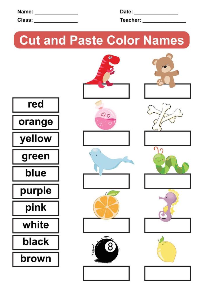 Learning about colors worksheet. Educational sheet for preschool. Cut ...