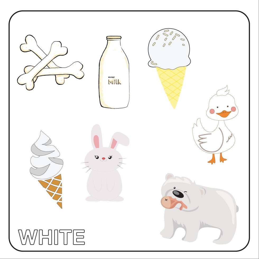 Education about color. Flashcard for children. Vector illustration file.