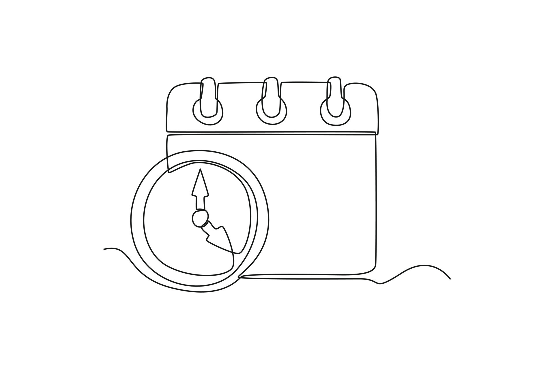 Single one line drawing Calendar with clock. Event planner concept. Continuous line draw design