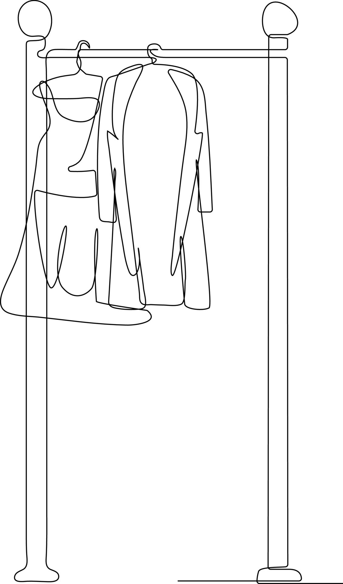 Continuous one line drawing Collection of clothes hanging on a rack