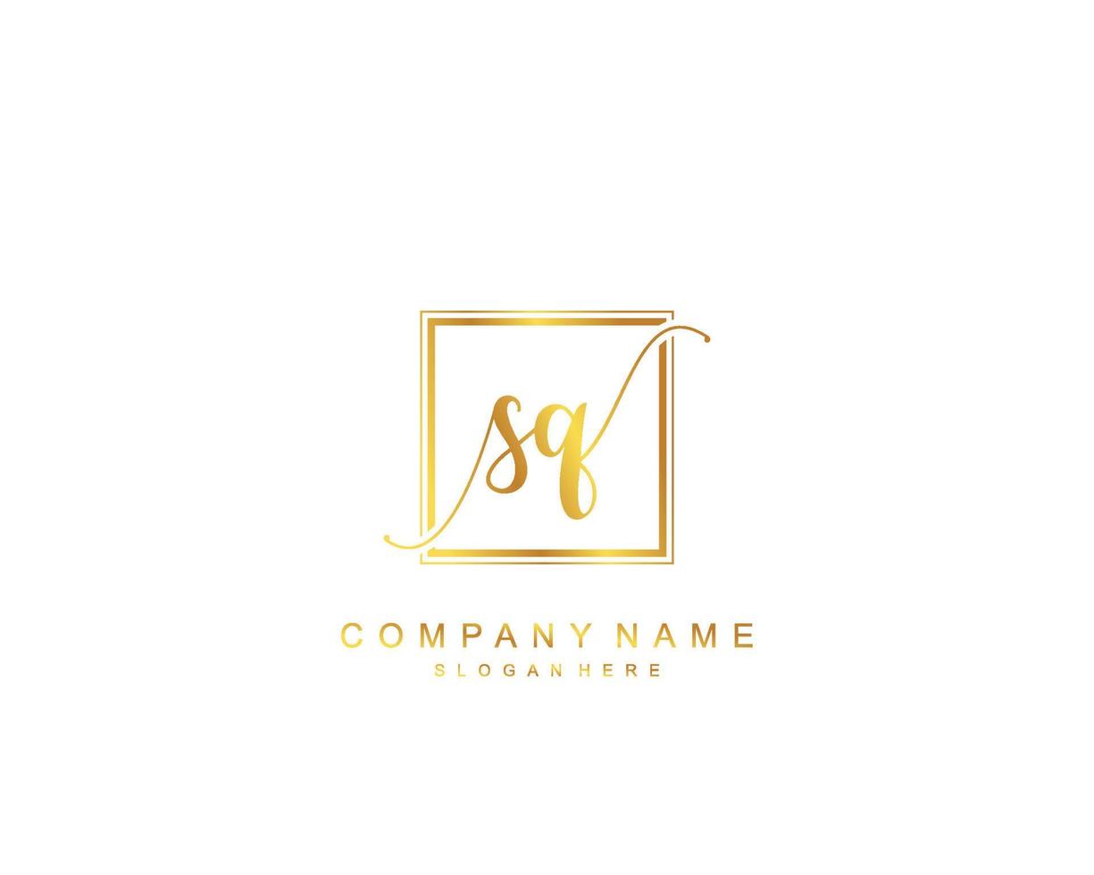 Initial SQ beauty monogram and elegant logo design, handwriting logo of initial signature, wedding, fashion, floral and botanical with creative template. vector