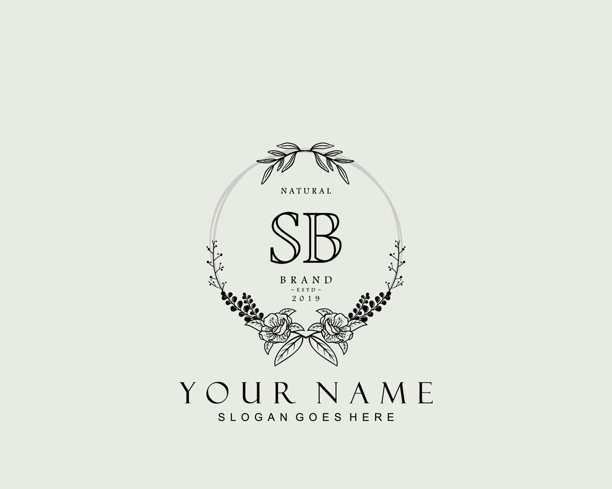 Initial SB beauty monogram and elegant logo design, handwriting logo of initial signature, wedding, fashion, floral and botanical with creative template. vector