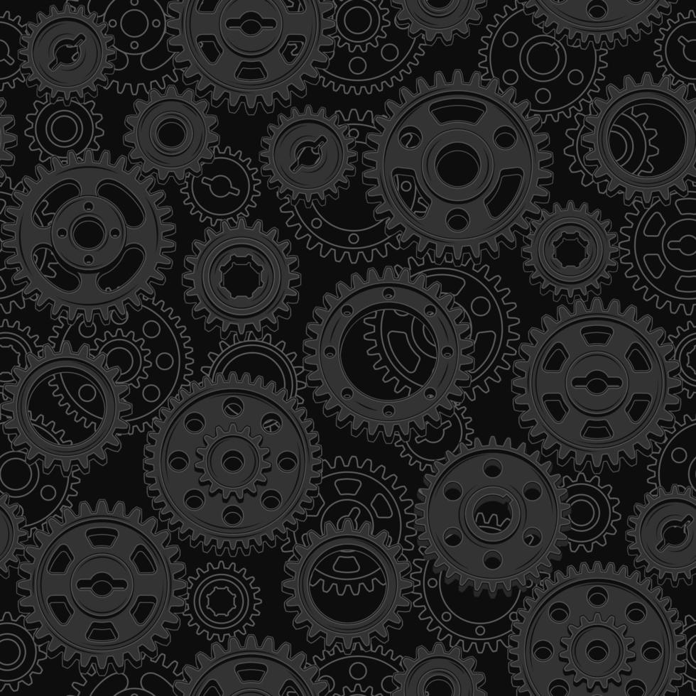 Seamless pattern with black machine gears and linear gears behind. Low contrast background. Steampunk style vector