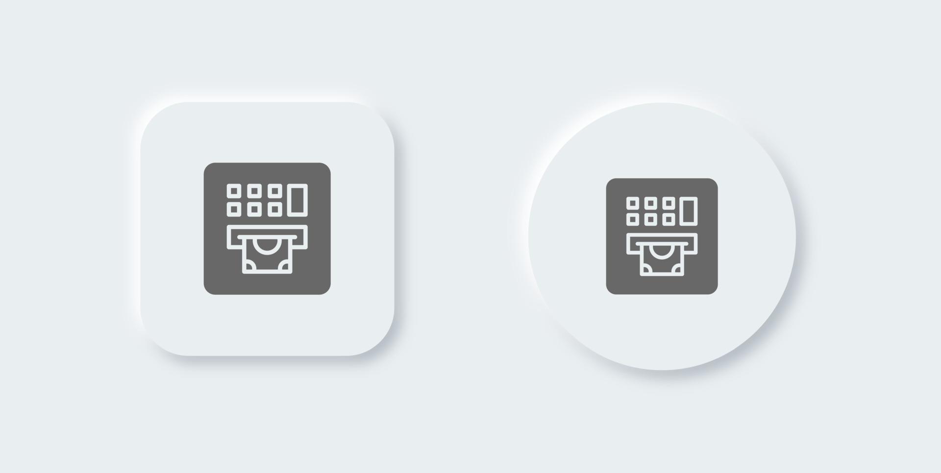 ATM machine solid icon in neomorphic design style. Withdrawal signs vector illustration.