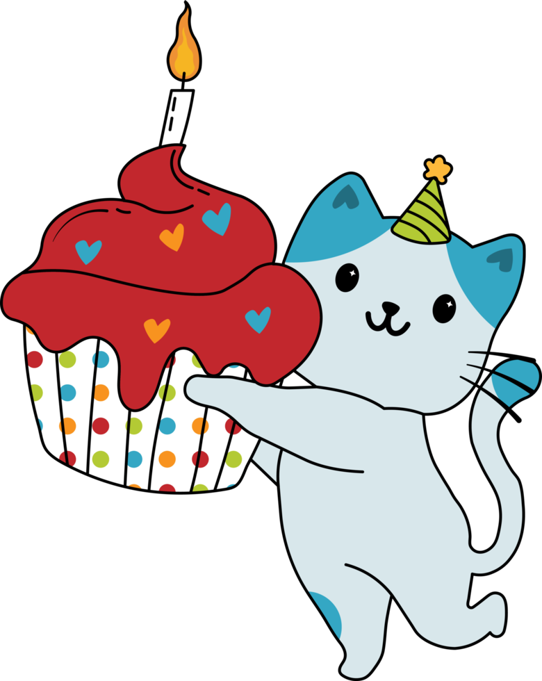 cute cat with a birthday cake png