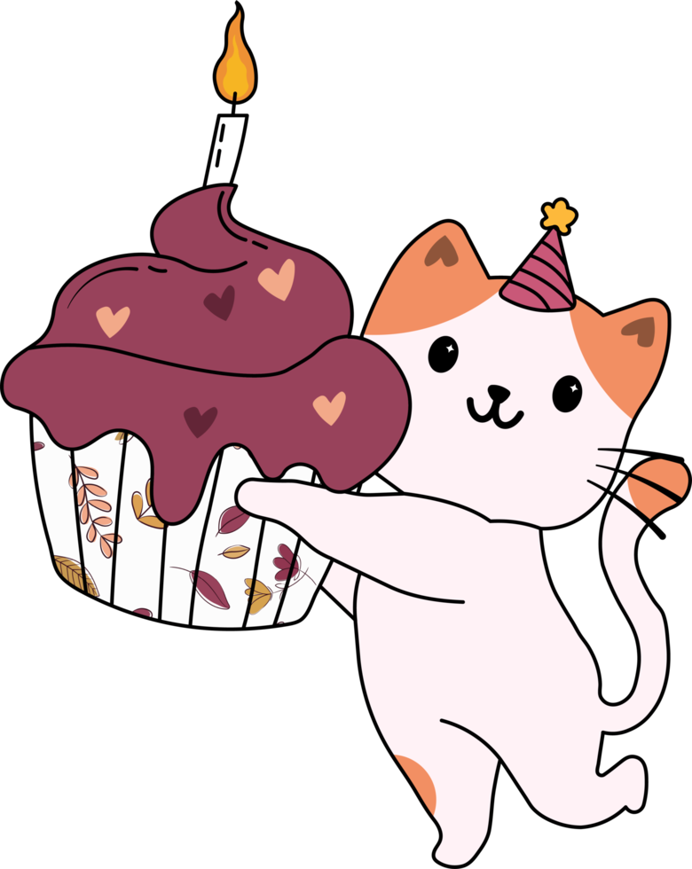 cute cat with a birthday cake png