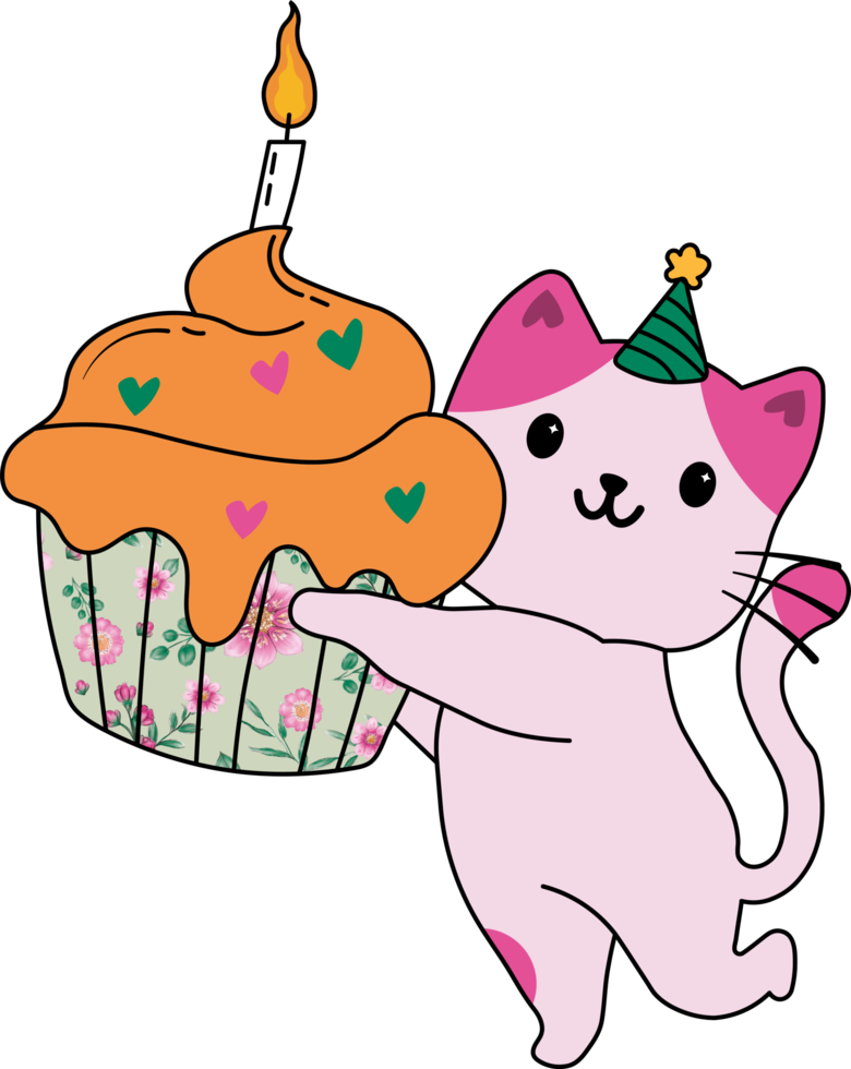 cute cat with a birthday cake png