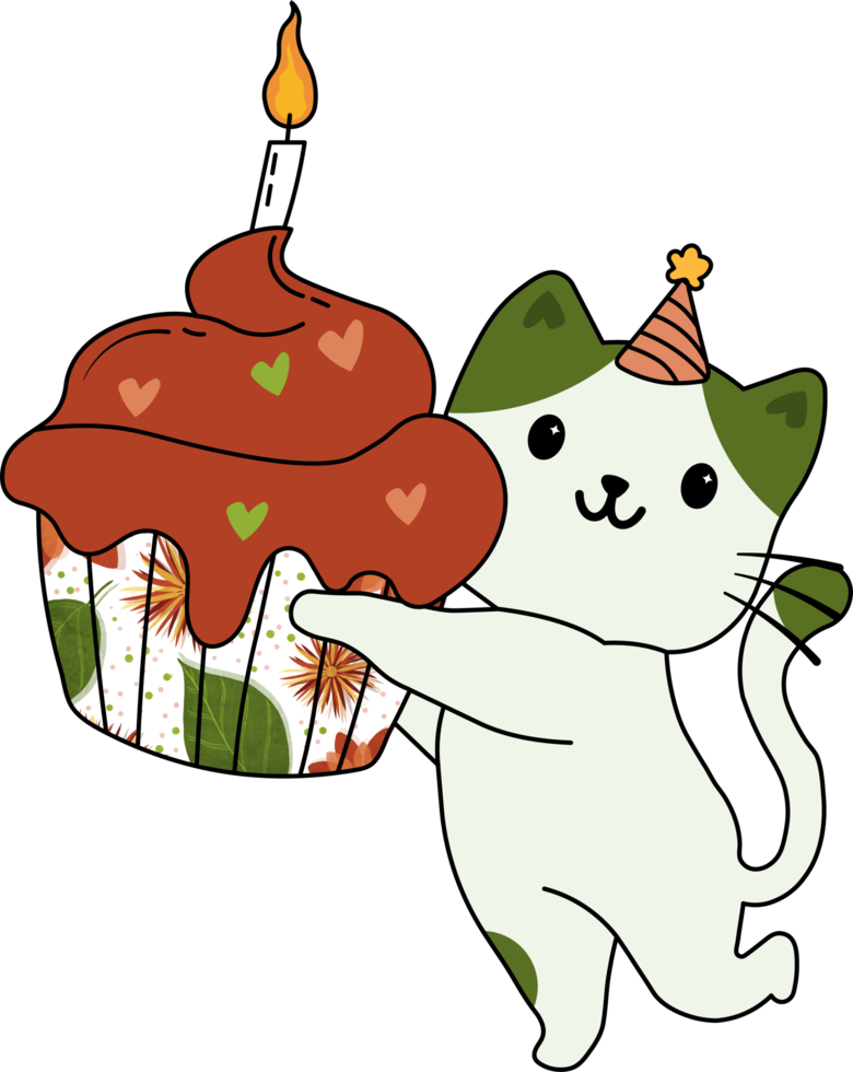 cute cat with a birthday cake png