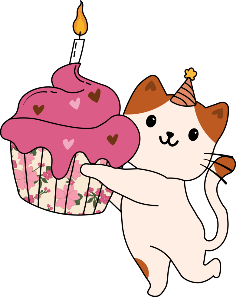 cute cat with a birthday cake png