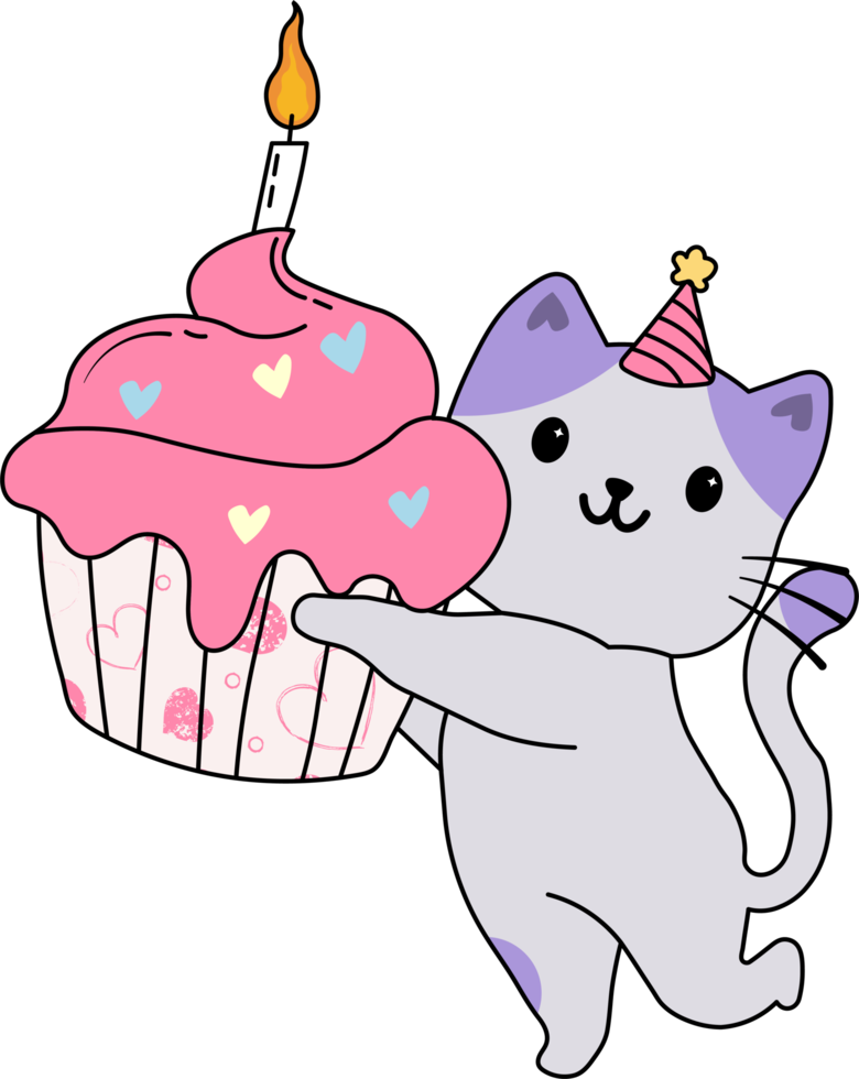 cute cat with a birthday cake png