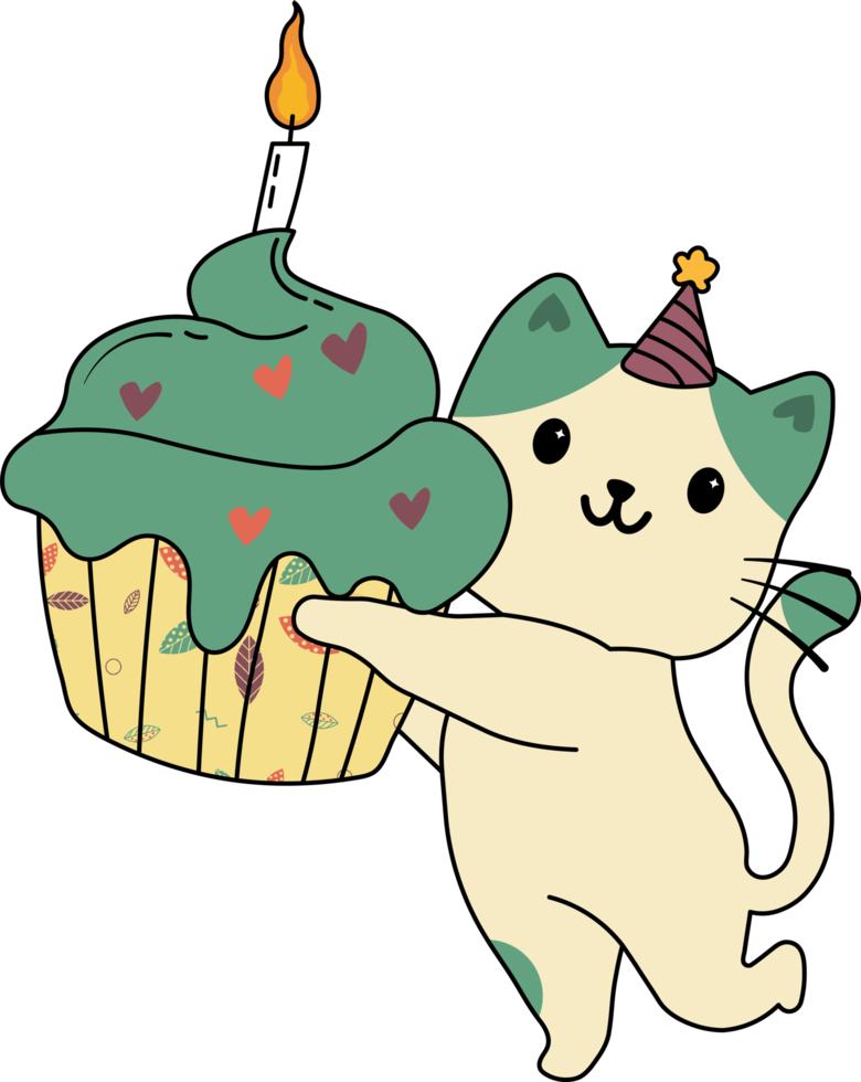 cute cat with a birthday cake png