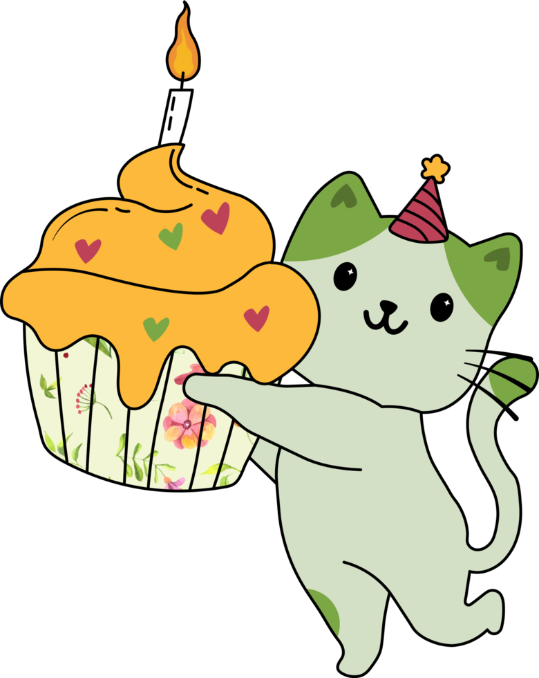 cute cat with a birthday cake png