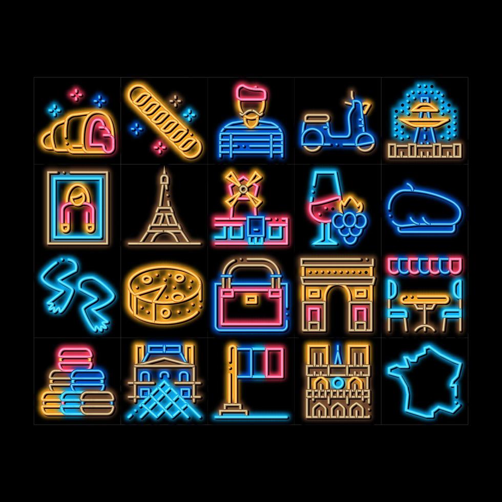 ilustración de icono de brillo de neón de viaje de país de francia vector