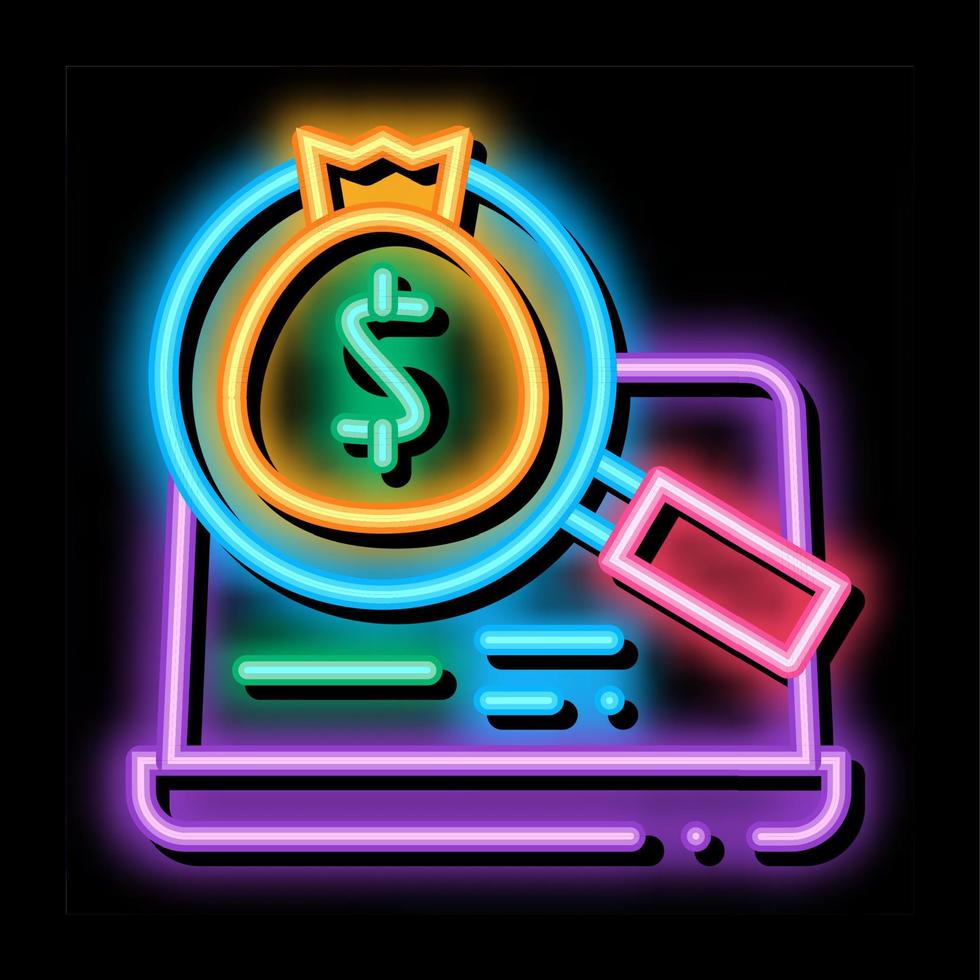 detection of money in computer neon glow icon illustration vector