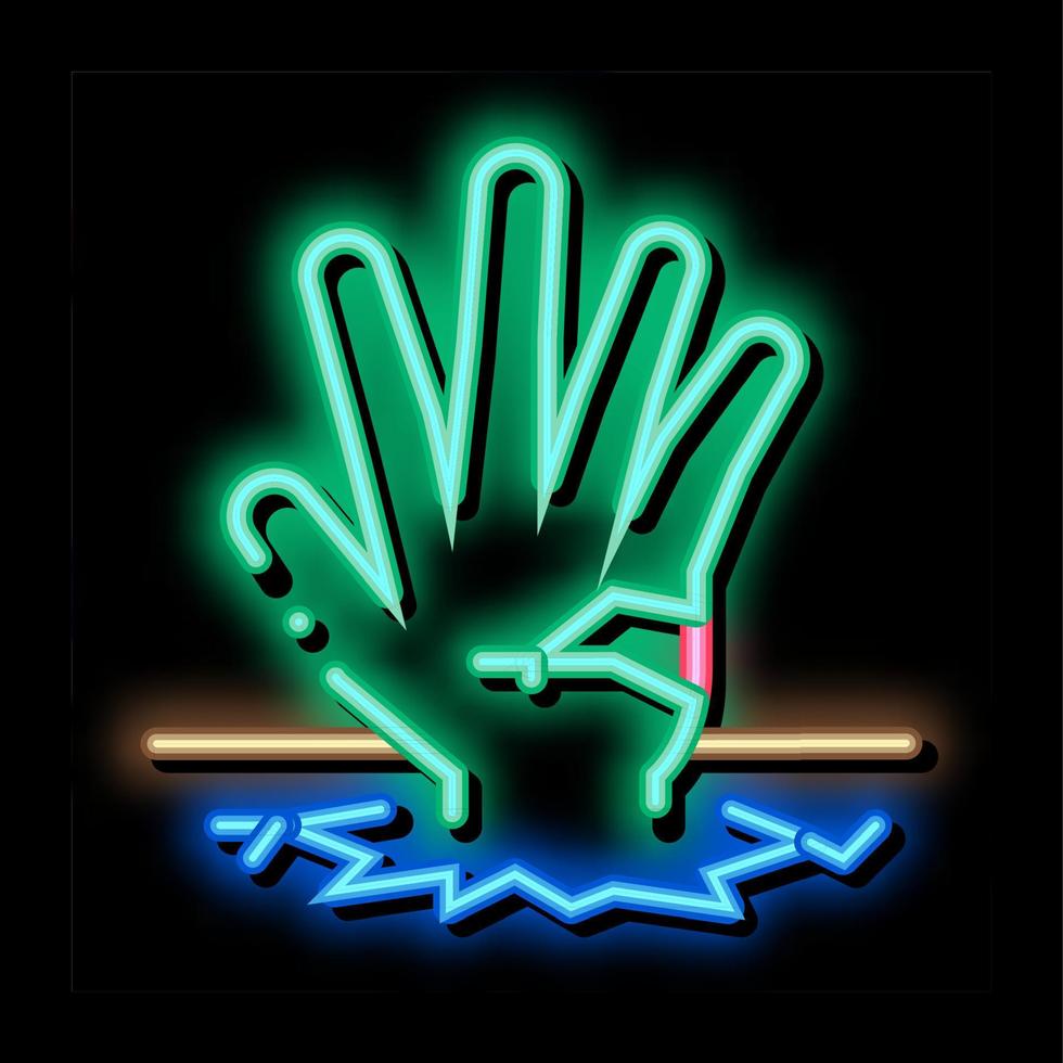 halloween hand sticking from earth neon glow icon illustration vector