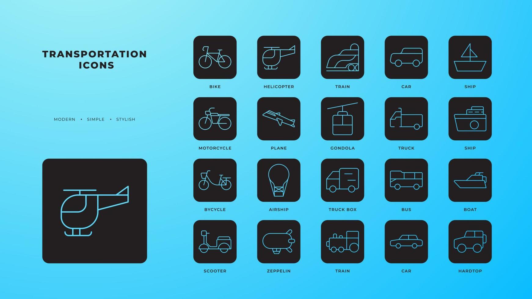 Transportation icon set with black filled line style. Vehicle, symbol, business, transport, line, outline, travel, automobile, editable, pictogram, isolated, flat. Vector illustration