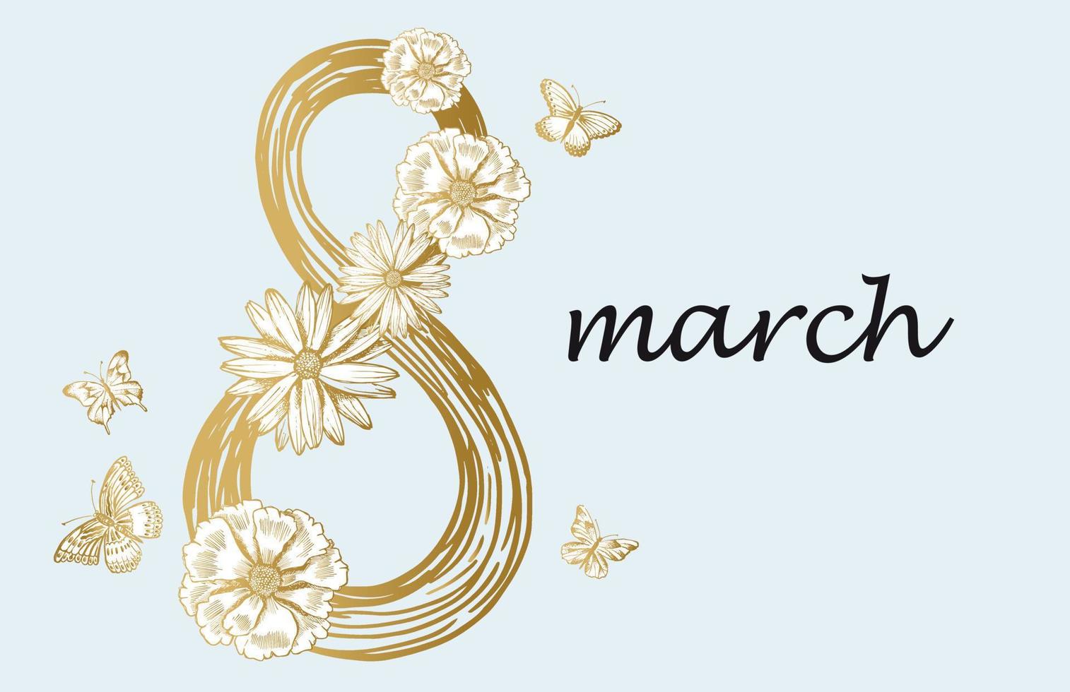 8 March. Womans Day. Hand-drawn style. Vector illustrations.