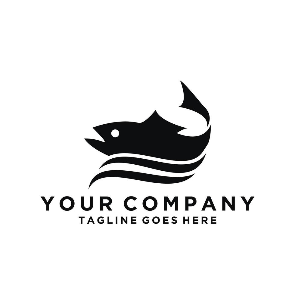 Fish logo design fish and wave vector graphic flat design. isolated on white background.