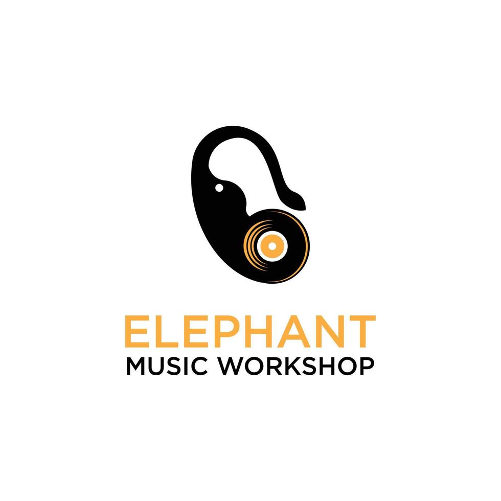 Elephant animal with vinyl disc illustration print typography design Music melody jazz and plays vector