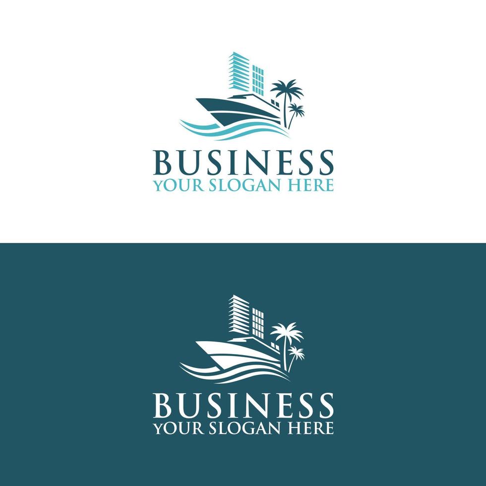 island logo beach building logo template vector design