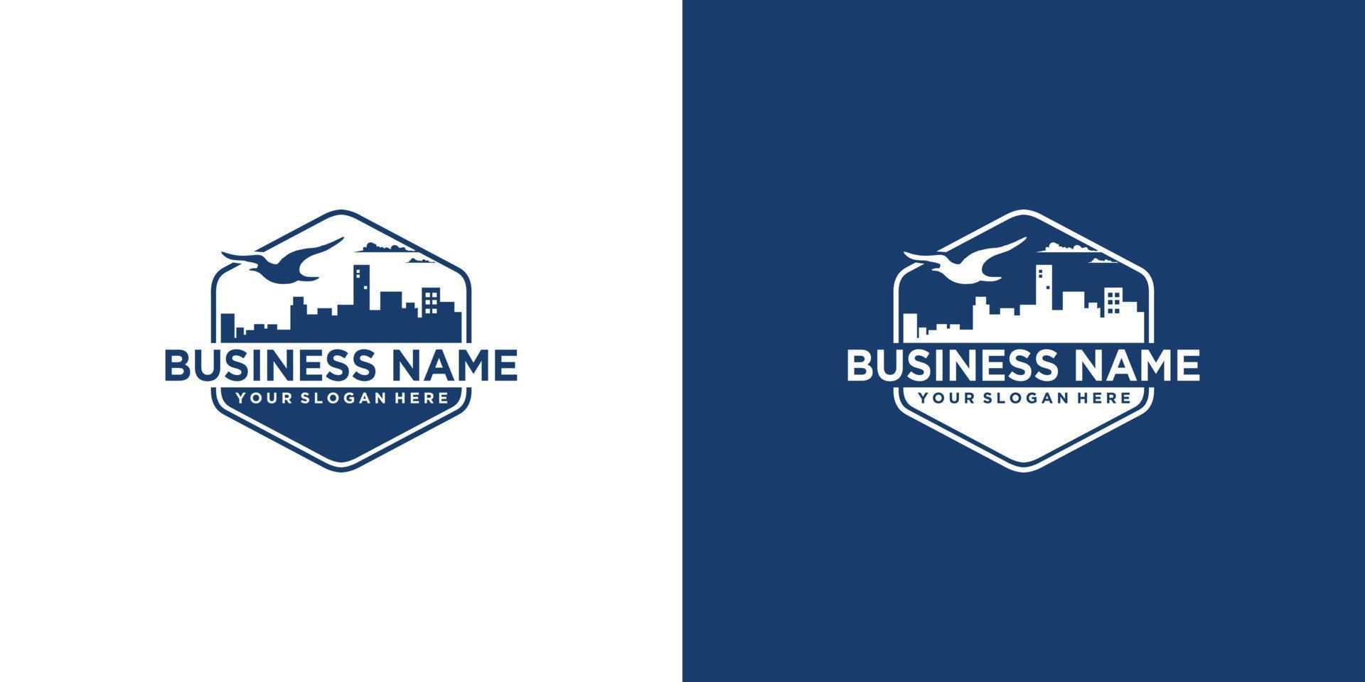 Flying bird over the city Branding Identity Corporate vector logo design template Isolated