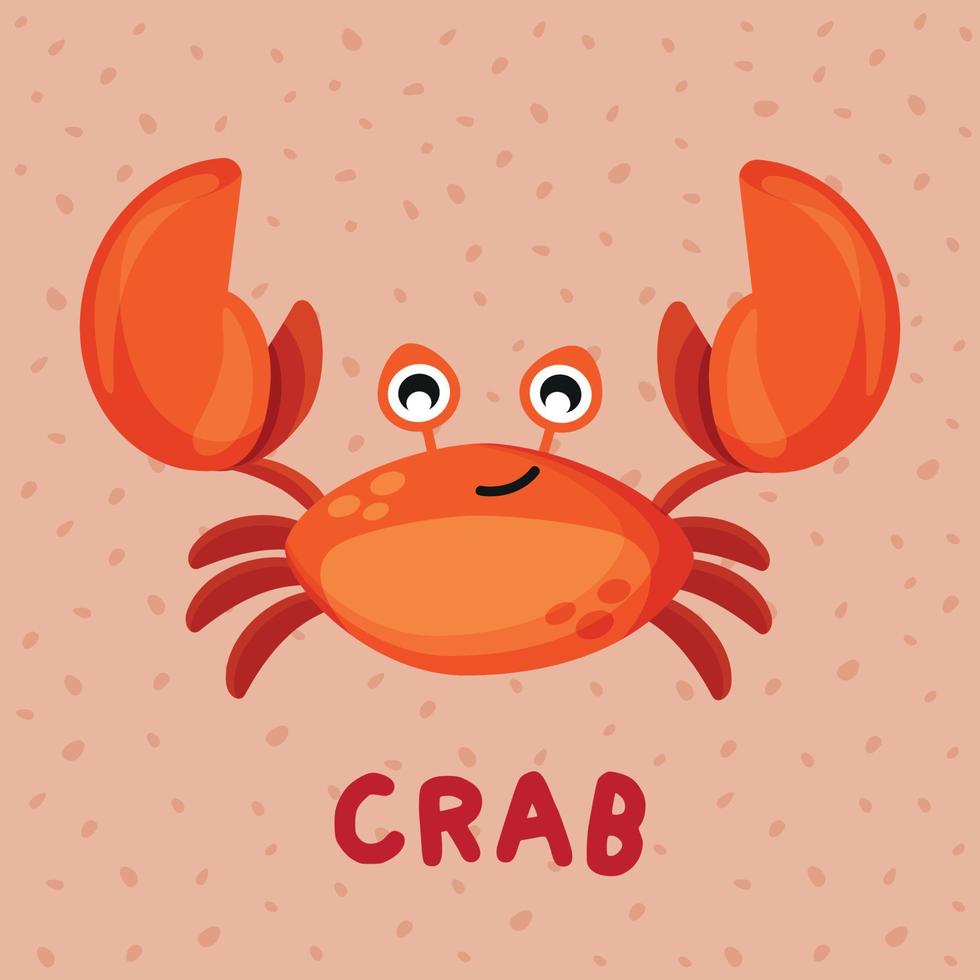 Crab. Cute And Colorful Image Of Crab In Cartoon Style. An Image For Children, An Addition To Any Room, Play Area. Educational Material Or Design Element. vector