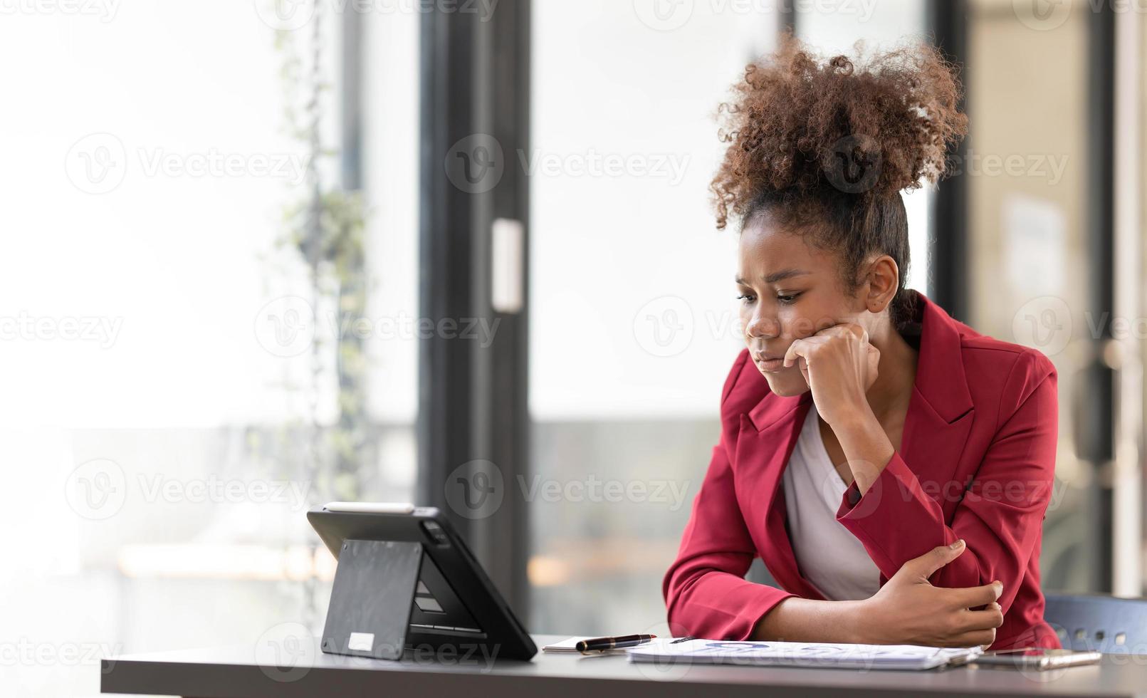 Frustrated annoyed woman confused by computer problem, annoyed businesswoman feels indignant about laptop crash, bad news online or disgusting video on web, stressed student looking at broken laptop photo